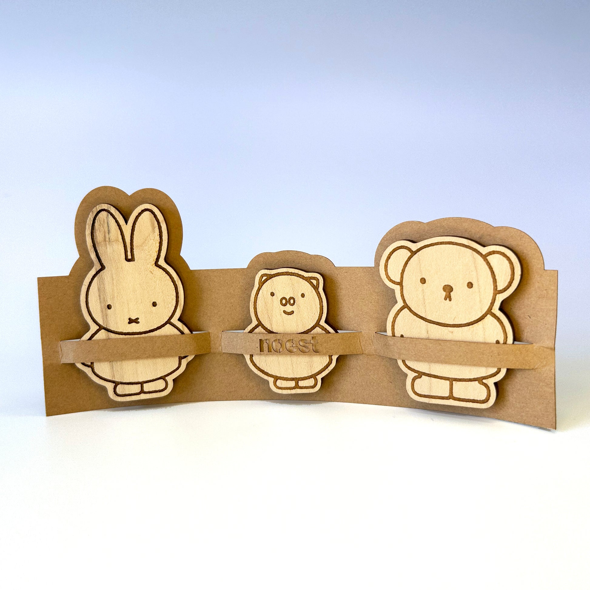 Set van 3 houten koelkastmagneten (Nijntje en vriendjes), duurzaam stadshout Utrecht.