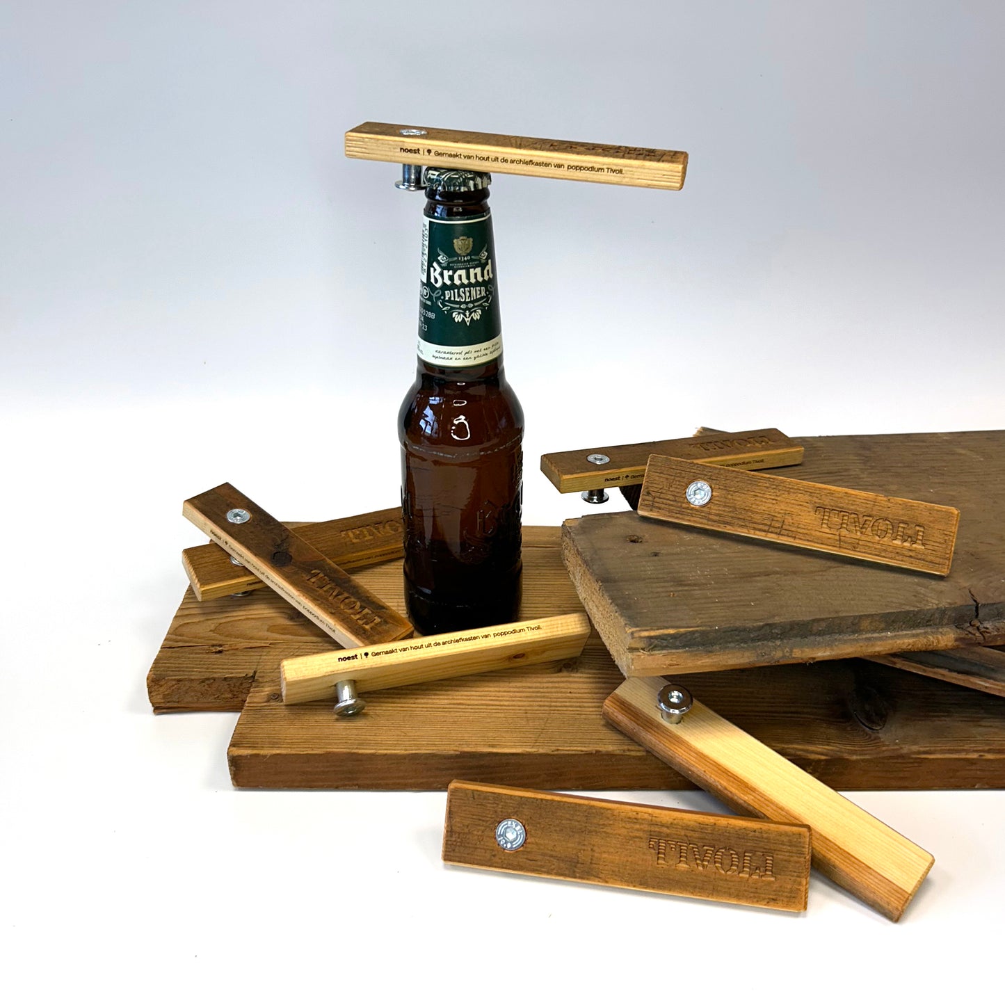Flesopener van Tivoli-concerthout (Upcycle), handgemaakt duurzaam aandenken.