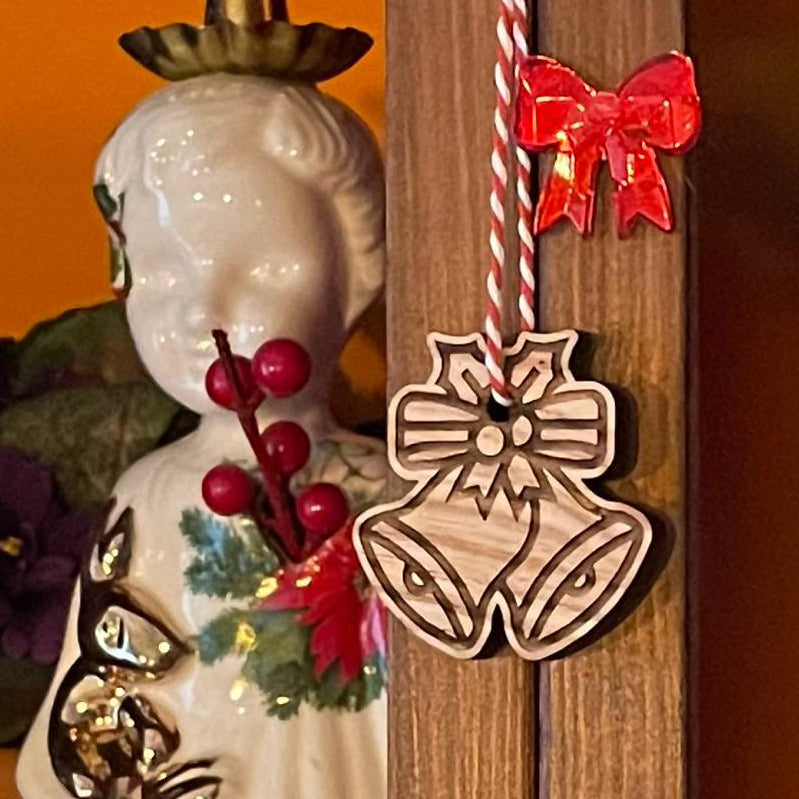 Kleine houten Domtoren-kerstklok, gemaakt van echt Domtorenhout, circulair souvenir.