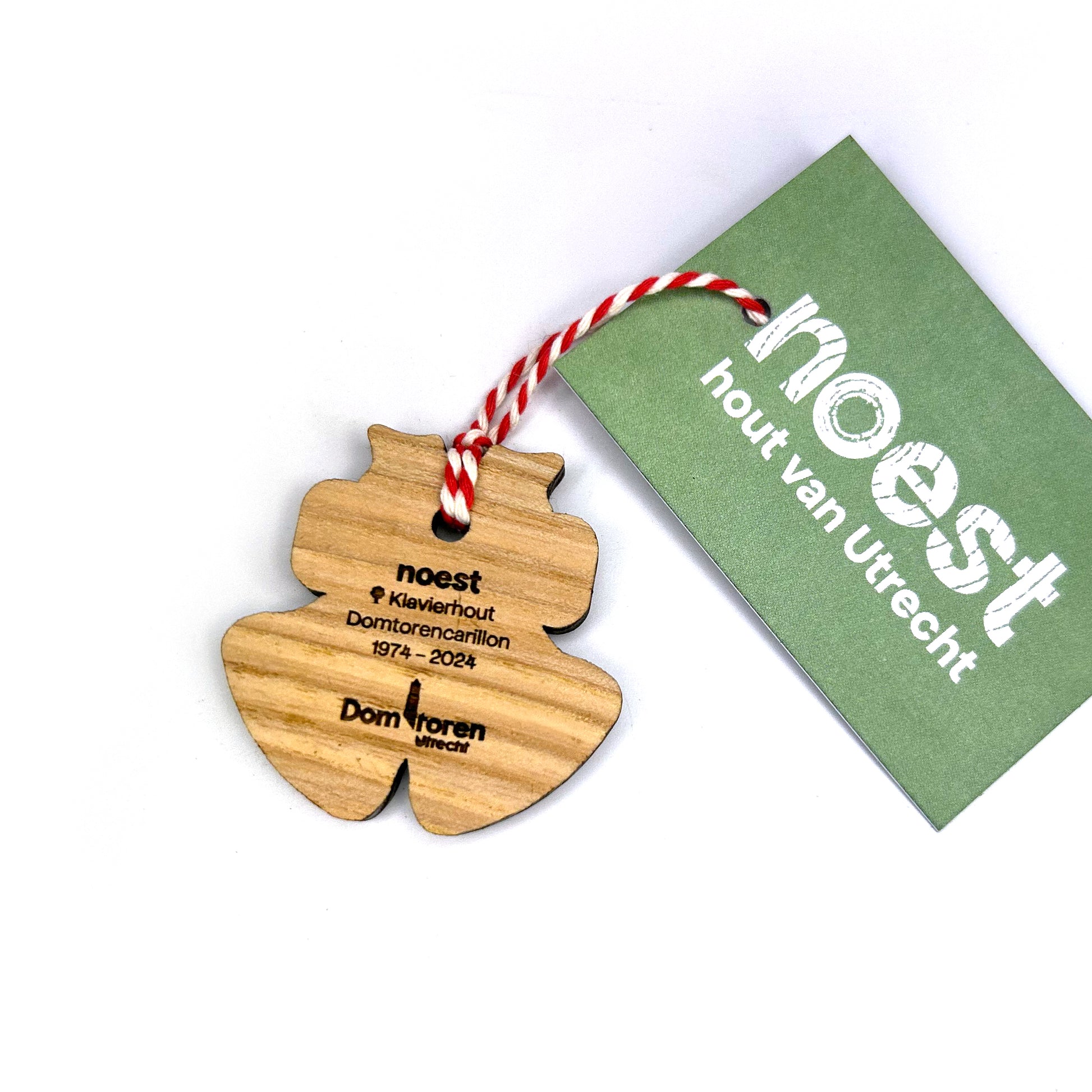 Kleine houten Domtoren-kerstklok, gemaakt van echt Domtorenhout, circulair souvenir.