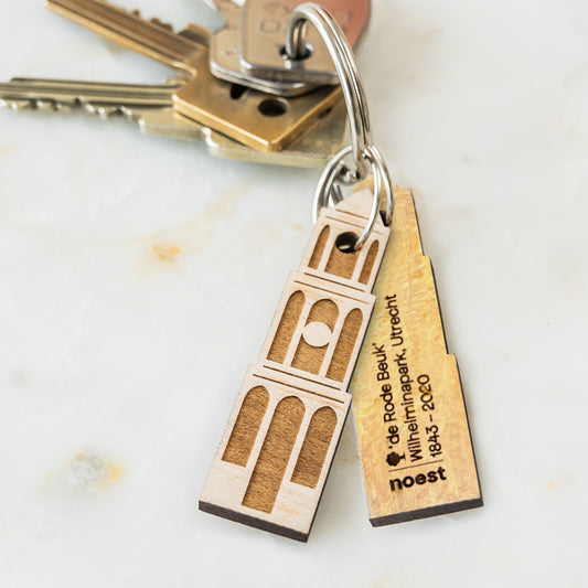 Handgemaakte Domtoren sleutelhanger van Utrechts stadshout