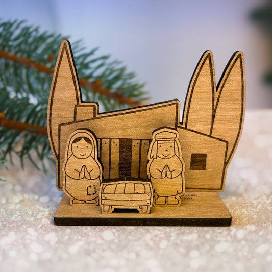 Houten Dick Bruna kerststal bouwpakket van Utrechts stadshout, duurzaam en speels ontwerp
