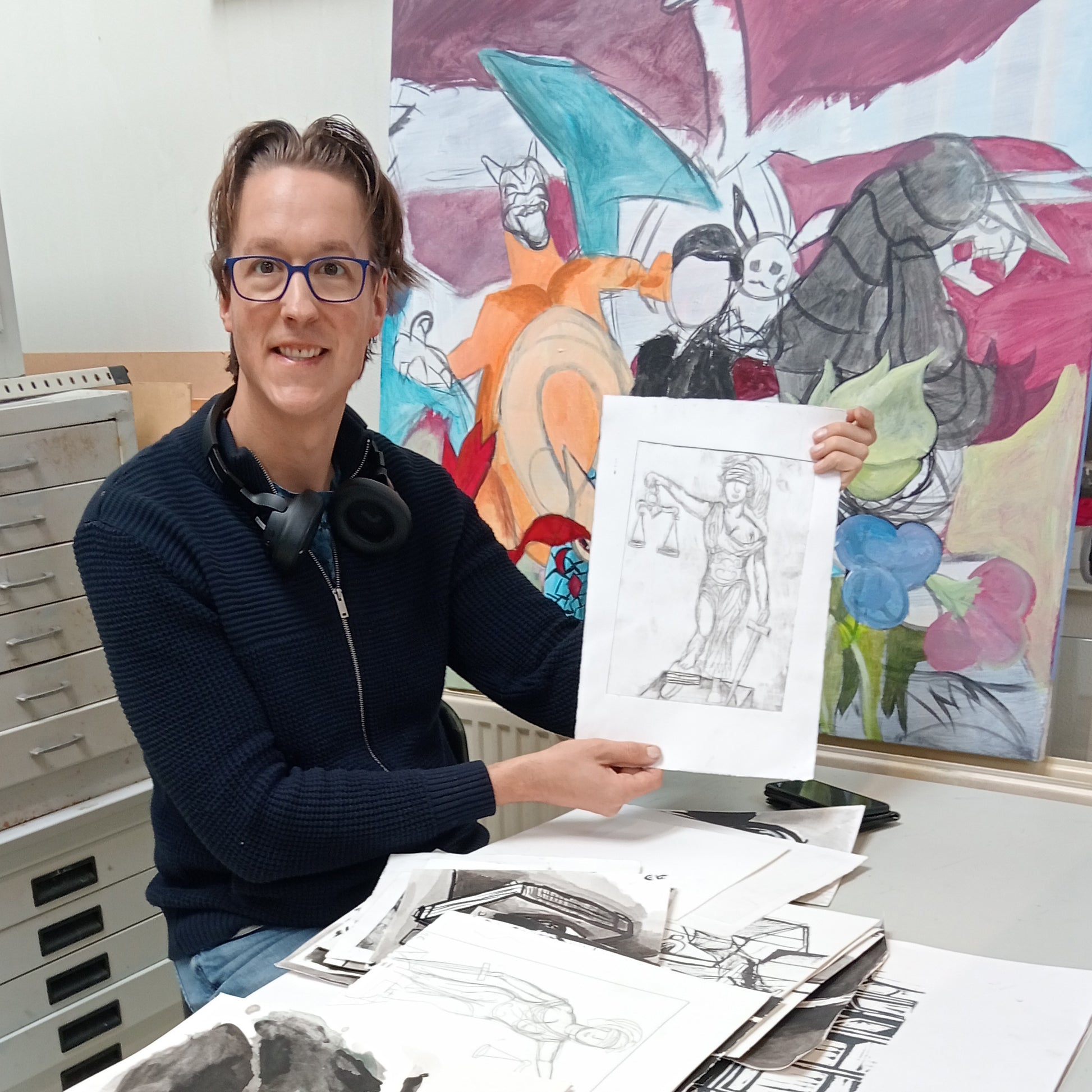 De oude schetsen van de kunstenaars van de Wijde Doelen worden hergebruikt als inhoud van de schetsblokke.