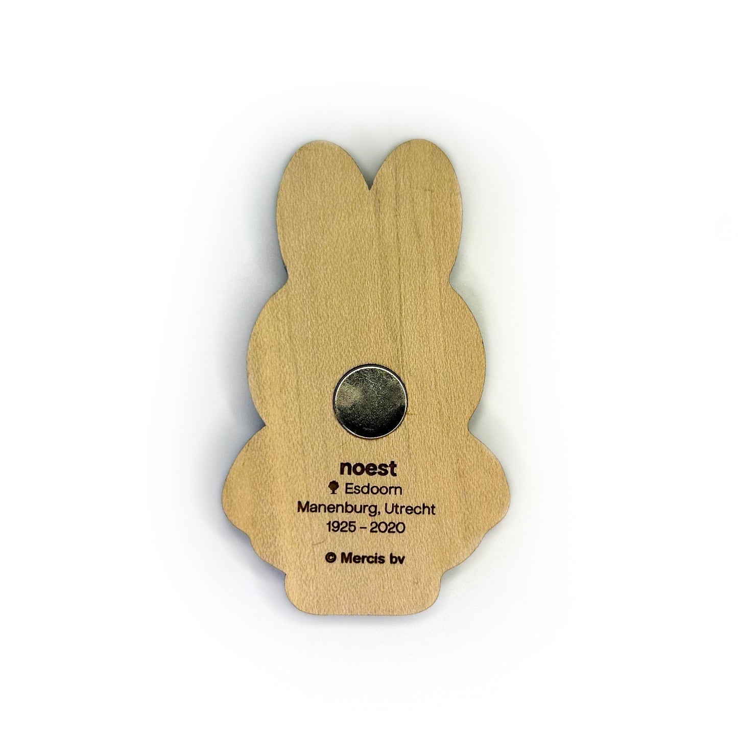 Houten Nijntje koelkastmagneet (met teddybeer), gemaakt van lokaal stadshout.